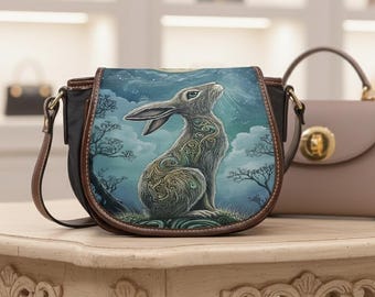Rabbit Saddle Bag: Vintage Crossbody Purse (PU Leather, Flap)