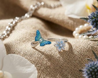 Anillo mariposa en plata ajustable minimalista, regalo para ella, elegancia diaria