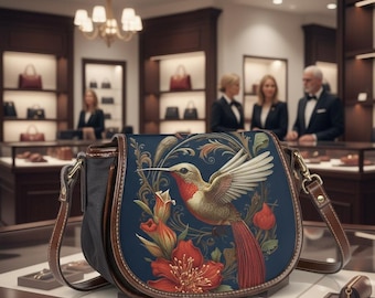 Bolso Vintage Colibrí – Cuero PU Vegano con Diseño Floral