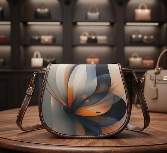 Abstract Butterfly Saddle Bag: Colorful PU Leather Crossbody