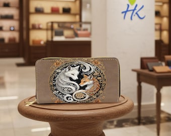 Yin Yang Fuchs Geldbörse: PU Leder Zip Clutch, Wasserdichtes Design