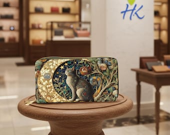 Portafoglio Art Nouveau con Gatto a Mosaico in Pelle PU – Portafoglio Unisex con Cerniera, Impermeabile