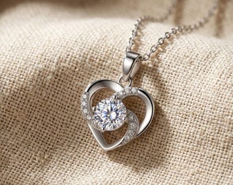 Collar corazón de moissanita S925 plata 1 quilate, colgante romántico