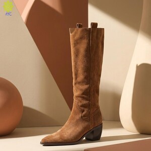 Retro Suede Knee Boots: Western Style, Pointed Toe, Square Heel image 10