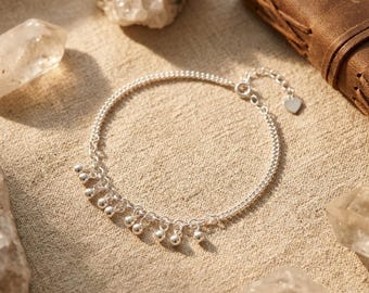 Pulsera Borlas con Cuentas Plata S925 Ajustable Minimal Regalo Mujer