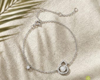 Pulsera de doble corazón en plata de ley 925 con 25 piedras de moissanita