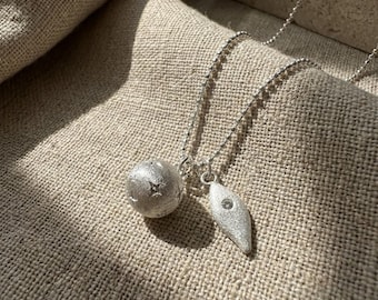 Collar colgante de plata esterlina con charm bola mate regalo para ella