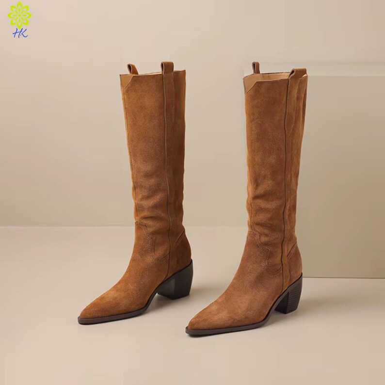 Retro Suede Knee Boots: Western Style, Pointed Toe, Square Heel image 12