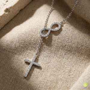 Colar cruz infinito, pingente de moissanite, presente para ela