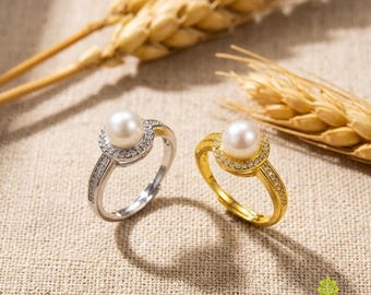 Anillo ajustable con detalle de perla en tono dorado o plateado