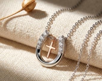 Collar cruz bicolor, colgante en U, joya de la suerte regalo para ella