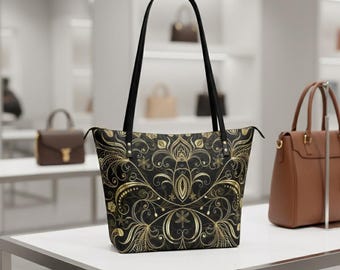 Bolso tote de patrón barroco: diseño dorado elegante (bolso de hombro de cuero PU)