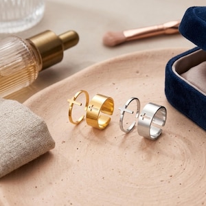 調節可能 クロスリング セット | ステンレス製 オープンリング | ミニマル キリスト教 ジュエリー ギフト