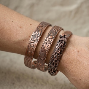 Conjunto de braceletes de cobre Lótus Dragão Pavão, joia espiritual simbólica, presente