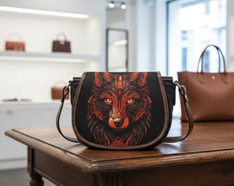 Bolso Lobo Tribal – Arte Rojo-Naranja (Ligero y Ajustable)
