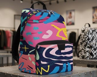 Mochila neón abstracta – Estilo urbano colorido en cuero PU