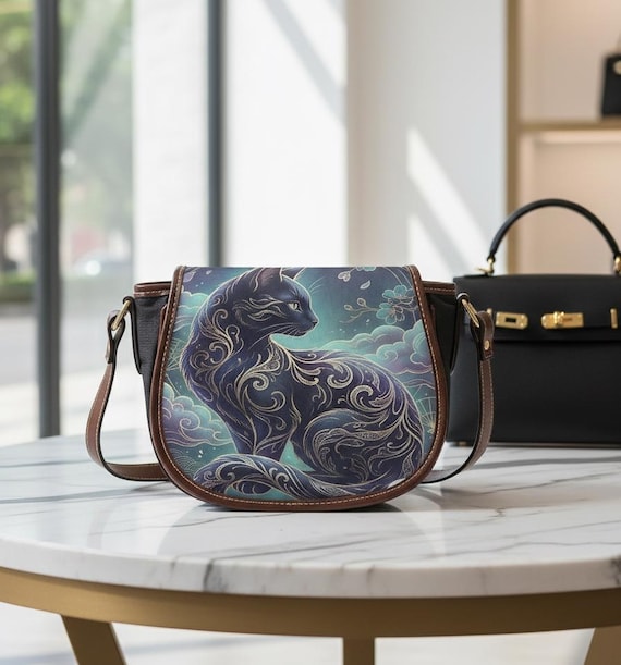 Cat Saddle Bag: Celestial Night Sky Design (PU Leather, Small Size)