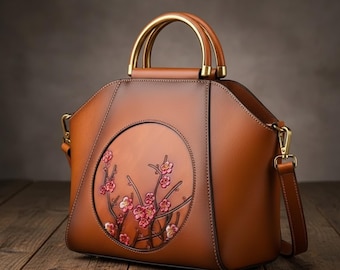 Handtas met kersenbloesem handvat, gestructureerde alledaagse tas
