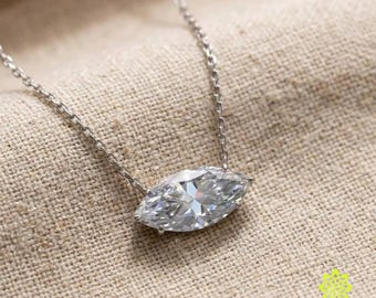 Collar de moissanita 5CT con colgante marquesa, regalo para ella, cadena ajustable de plata S925