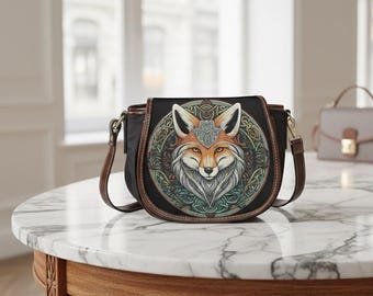 Bolso cruzado zorro celta – mandala del bosque, cuero PU