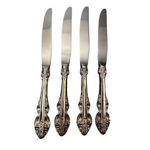 Reed & Barton King Richard Dinner Knives Set of 4 Silver Silverplate Ornate