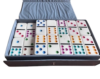 Cardinal Dominoes Set Double 12 Blue Case Vintage Color Coded Tiles Vintage