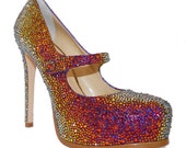 multi colored rhinestone pumps