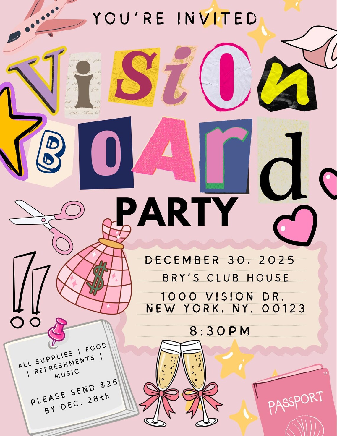 Vision Board Party Invitation Template | Vision Board Flyer | Digital ...