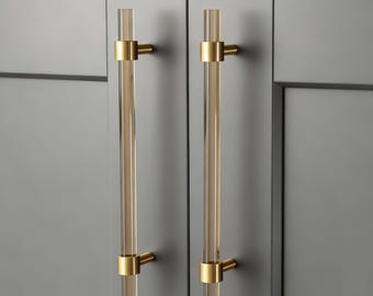 Champagne Acrylic Pull - Brass Modern Handle - Kitchen Cabinet Knob