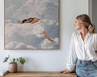 Dreaming in Clouds Print | Surreal Figure, Neutral Home Decor (Digital Download)