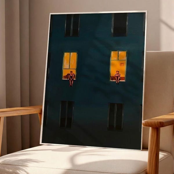 Lámina artística Ventanas Nocturnas – Apartamento Urbano con Ambiente Moody (Descarga digital)