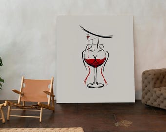 Woman and Wine Glass Line Art Print – Minimalist Feminine Decor (Digital Download)