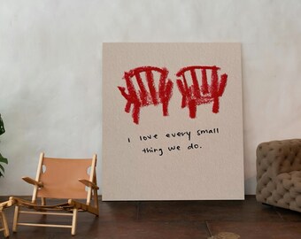 Minimalist Love Quote Print – Abstract Chairs, Neutral Decor (Digital Download)