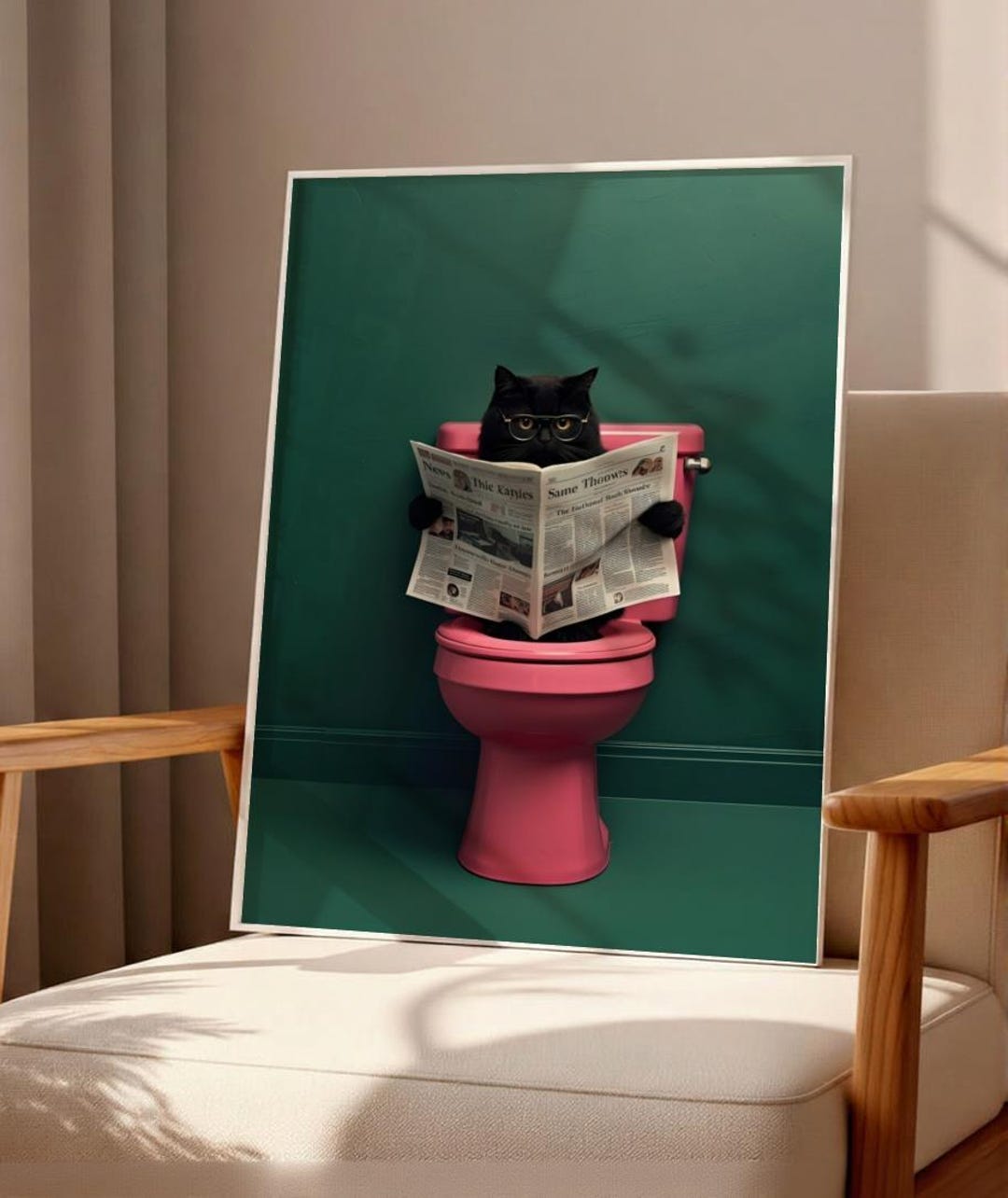 Funny Cat Bathroom Wall Art Printable, Black Cat Toilet Art, Humorous ...