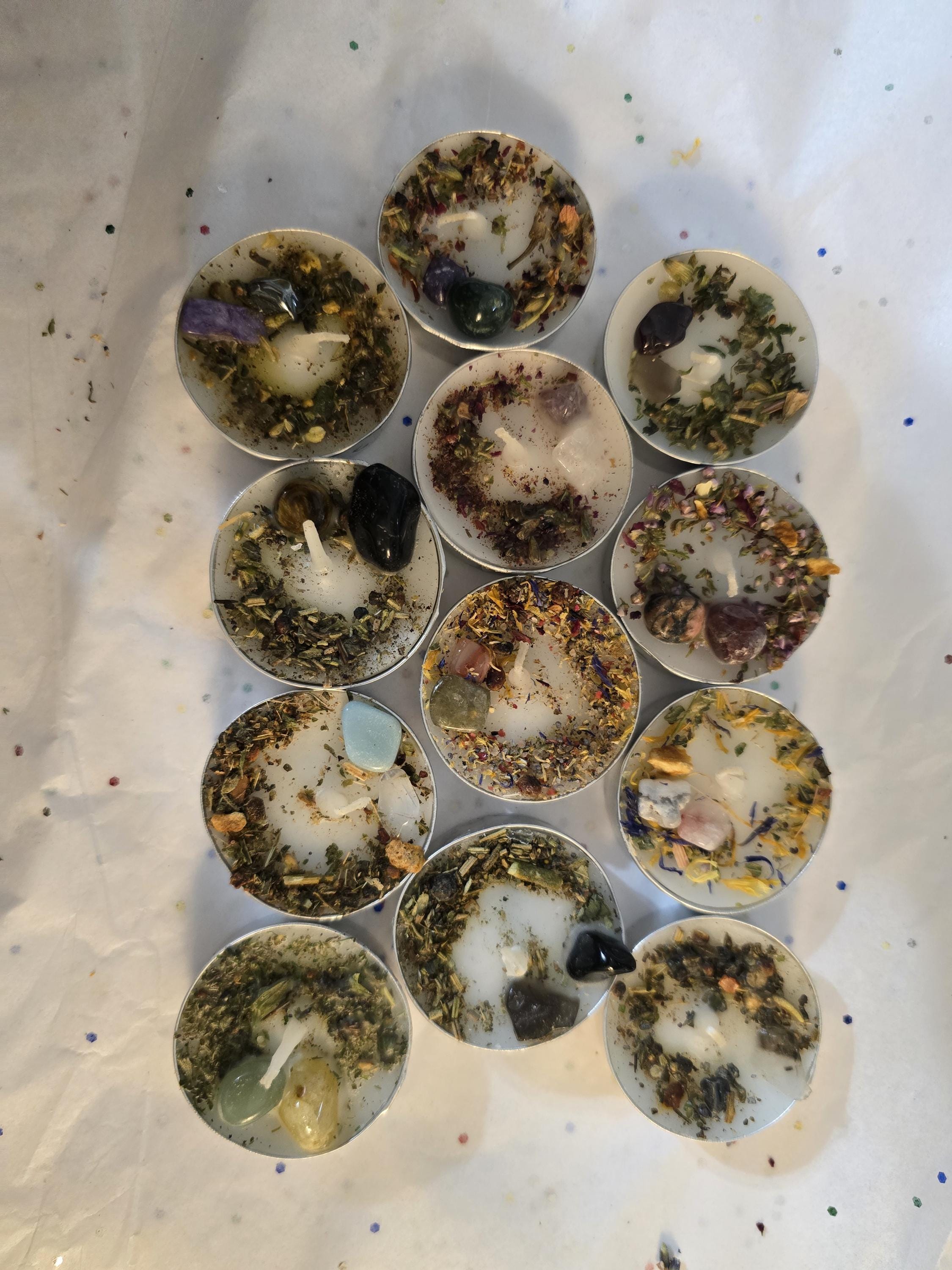 Handcrafted Intention Tea Lights | Dressed Ritual Candles With Herbs ...