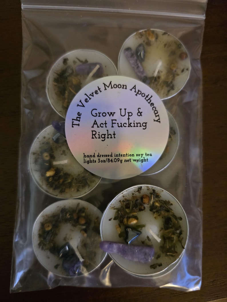 Handcrafted Intention Tea Lights | Dressed Ritual Candles With Herbs ...