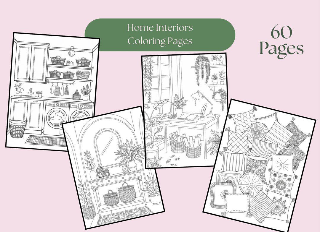 60 Interior Design Coloring Pages • Thin Line Home Decor Coloring Book ...