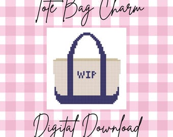Tote Bag Needlepoint Chart | WIP Bag Charm | Preppy Needlepoint Digital Pattern | Mini Tote Needlepoint Design | Cross Stitch Digital Chart