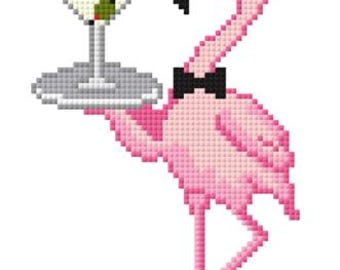 Cute Cocktail Flamingo Needlepoint Pattern | Flamingo Butler with Bifocal Glasses | Cross Stitch & Needlepoint Digital Download