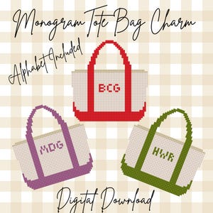 Nålstickningsmönster för tygväska | Monogramberlock för väska | Digitalt mönster för preppy nålstickning | Mini nålstickningsdesign för tygväska | Digitalt korsstygn