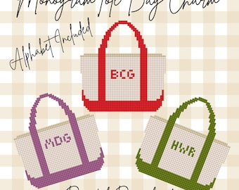 Tote Bag Needlepoint Chart | Monogram Bag Charm | Preppy Needlepoint Digital Pattern | Mini Tote Needlepoint Design | Cross Stitch Digital