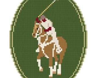 Polo Rider Oval Needlepoint Pattern | Timeless Equestrian Sport Art | Classic Preppy Stitch Chart | cross stitch pattern