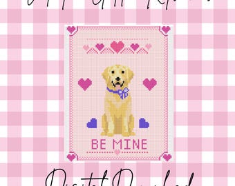 Golden Retriever Needlepoint Chart | Valentine’s Day Dog “Be Mine” | Digital Needlepoint & Cross Stitch Design