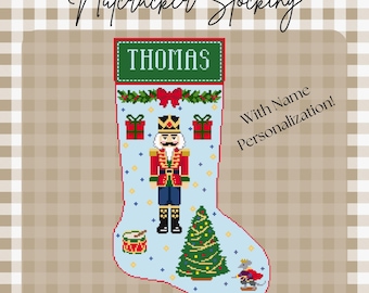 Custom Nutcracker Christmas Stocking Needlepoint Digital Stitch Chart | Cross Stitch Pattern | Custom Holiday Heirloom | Little Boy Stocking