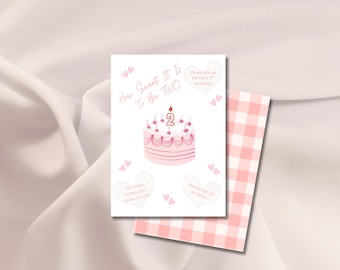 Two Sweet Birthday Invitation | Cake & Hearts, Editable Canva Template (Digital Download)