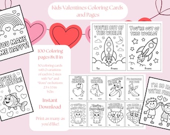 Printable Kids Valentines Coloring Cards | Classroom Valentines Day Activity | Preschool DIY Classmate Valentines