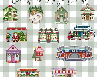 Christmas Needlepoint Village Bundle |  Modern Cross Stitch Charts | Instant Downloads and Future Access