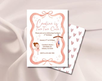Invitación de ballet para segundo cumpleaños / Tutú rosa, Canva editable (descarga digital)