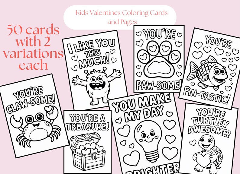 Printable Kids Valentines Coloring Cards | Classroom Valentines Day ...