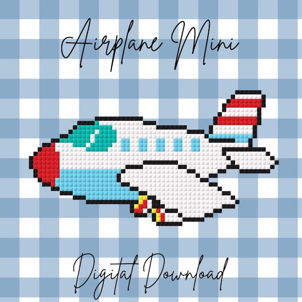Mini Airplane Needlepoint Chart | Small Airplane Needlepoint Design | Travel Needlepoint Pattern | Bag Charm Needlepoint | Cross Stitch
